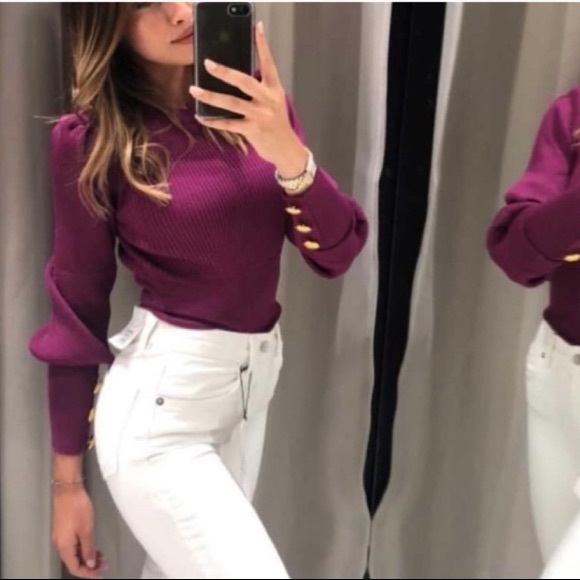 ZARA RIBBED SWEATER W/GOLD BUTTONS - Picture 2 of 8